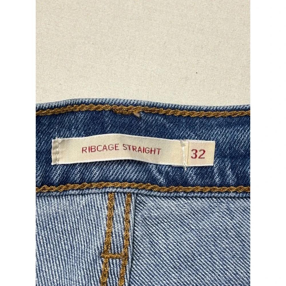 Levis Premium Big E Ribcage Straight Jeans Blue Medium Wash Denim Womens W32 L28